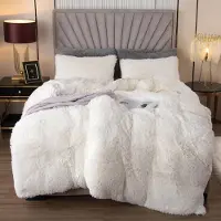 Merkloos Juego de funda de edredón de felpa en color blanco, de 200 x 200 cm, con 2 fundas de almohada de 80 x 80 cm