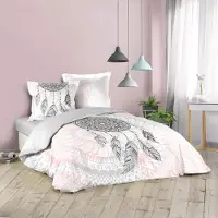 Merkloos Juego de funda de edredón de algodón rosa, de 3 piezas, con estampado "Namaste" y dimensiones de 240 x 220 cm