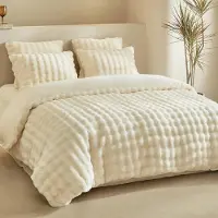 Merkloos Juego de funda de edredón de franela color beige, de 240x220 cm, con dos fundas de almohada de 50x80 cm