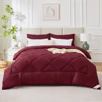 Merkloos Edredón de invierno con relleno de microfibra, color burdeos, 155 x 220 cm