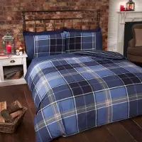 Merkloos Juego de funda de edredón tamaño King con 2 fundas de almohada, reversible y con estampado de cuadros azules