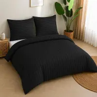 Merkloos Juego de funda de edredón de microfibra con rayas en relieve de satén, de 220 x 240 cm, que incluye 2 fundas de almohada de 80 x 80 cm
