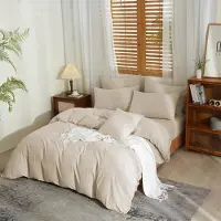 Merkloos Juego de funda de edredón de lino mezcla, color beige, de 220 x 240 cm, con cierre de cremallera, e incluye 2 fundas de almohada de 80 x 80 cm