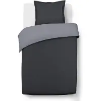 Merkloos Funda de edredón reversible de 140 x 200 cm con funda de almohada a juego en color antracita y gris, 100% algodón