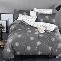 Merkloos Juego de funda de edredón de 135 x 200 cm con fundas de almohada, diseño reversible de dientes de león, gris/blanco, 100% algodón, 2 piezas