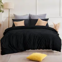Merkloos Juego de funda de edredón negro y esponjoso de 140 x 200 cm con dos fundas de almohada de 80 x 80 cm, fabricado en microfibra de felpa