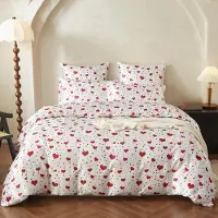Merkloos Juego de sábanas de satén de 220 x 240 cm con estampado de corazones, de 3 piezas