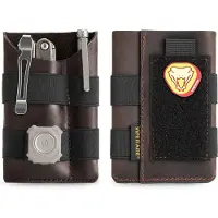 Merkloos Organizadores EDC de cuero marrón con 3 compartimentos y superficie con velcro para parches