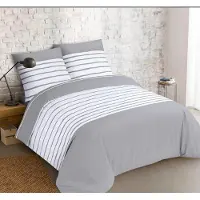 Merkloos Juego de funda de edredón reversible de 200 x 200 cm con 2 fundas de almohada, 100% algodón, color gris a rayas