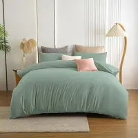Merkloos Juego de funda de edredón verde de 220 x 240 cm, fabricado en microfibra, que no necesita planchado y es resistente a las arrugas, e incluye 2 fundas de almohada de 80 x 80 cm