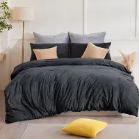 Merkloos Juego de ropa de cama de franela suave y cálida, de 200 x 220 cm, con 2 fundas de almohada de 80 x 80 cm, color antracita, con textura afelpada