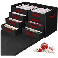 Merkloos Caja organizadora para bolas de Navidad - Negro - 128 bolas - Con cajones y separadores ajustables - Para guardar adornos navideños