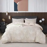 Merkloos Juego de funda de edredón con estampado floral en color beige, que incluye una funda de edredón de 135 x 200 cm y dos fundas de almohada de 80 x 80 cm