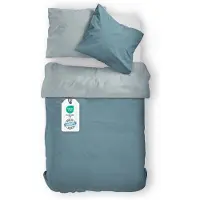 Merkloos Juego de funda de edredón de satén de 135 x 200 cm con dos fundas de almohada de 80 x 80 cm, 100% algodón, reversible, color azul