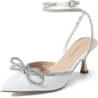 Merkloos Zapatos de tacón tipo "slingback" para mujer, de puntera cerrada y tacón de aguja de 7 cm, color blanco, talla 39 (UE)