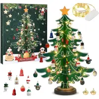 Merkloos Calendario de adviento - Árbol de Navidad de madera - 24 puertas numeradas - Guirnalda de luces LED - Para mesa y repisa