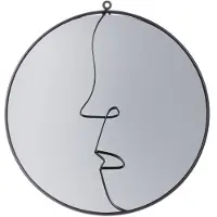 Gilde Espejo Spiegel, redondo, "Face", motivo facial, metal, espejo de vidrio, color negro, dimensiones: largo 1 cm, alto 42 cm, diámetro 40 cm. Código: 69634