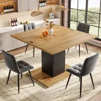 Flieks Mesa extensible para comedor con tablero plegable, mesa de cocina con base cuadrada y espacio de almacenamiento, 120 × 120 × 75,1 cm, color natural, MDF