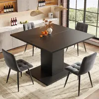 Flieks Mesa extensible para comedor con tablero plegable, mesa de cocina con base cuadrada y espacio de almacenamiento, 120 × 120 × 75,1 cm, color negro, material: MDF