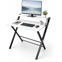 Relaxdays , escritorio, soporte para monitor, plegable, dimensiones: 82 x 70 x 56 cm, material: MDF, metal, mesa para ordenador, color: negro/blanco