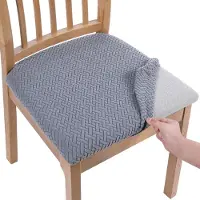 Merkloos Fundas para sillas de comedor, juego de 6 unidades, elásticas, con estampado de espiga gris