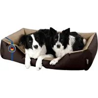 Merkloos Cama cuadrada para perros XXL en beige y marrón, con funda extraíble y lavable, ideal para perros grandes