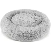 Merkloos Cama para perros de felpa con funda extraíble, base antideslizante, lavable a máquina, color gris, tamaño medio (61 cm)