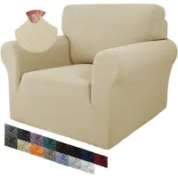 Merkloos Funda elástica para sillón con reposabrazos, tejido jacquard, antideslizante, para un asiento, color beige claro