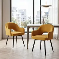 Merkloos Juego de 2 sillas de comedor tapizadas en terciopelo, con reposabrazos y giratorias, color amarillo