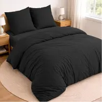 Merkloos Juego de cama negro de 4 piezas, que incluye: funda de edredón de 220x240 cm, sábana bajera de 180x200 cm y 2 fundas de almohada de 65x65 cm