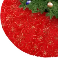 Merkloos Falda para árbol de Navidad de imitación de piel en color rojo, con lentejuelas doradas y motivos de copos de nieve, de 122 cm de diámetro