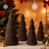 Merkloos Juego de 4 mini árboles de Navidad con revestimiento de copos de nieve de terciopelo marrón, de 15, 20 y 25 cm de altura