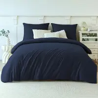 Merkloos Juego de funda de edredón de 220 x 240 cm con 2 fundas de almohada de 80 x 80 cm, color azul marino, confeccionado en tejido polar