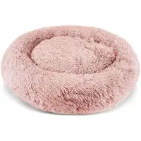 Merkloos Cama para perros de felpa con funda desmontable, base antideslizante y lavable, color rosa, diámetro de 71 cm