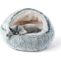 Merkloos Cama redonda para gatos con capota, de color gris y con un aspecto suave y esponjoso, de 50 cm de diámetro
