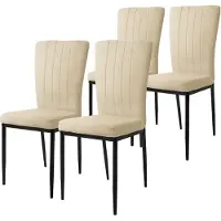 Merkloos Juego de 4 sillas de comedor de terciopelo en color taupe, con respaldo y patas de metal