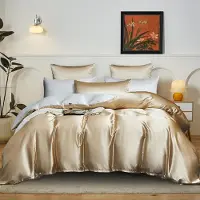 Merkloos Juego de funda de edredón de satén, 135 x 200 cm, con fundas de almohada, reversible en color beige y blanco