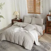 Merkloos Juego de funda de edredón de lino, 200x220 cm, de 3 piezas, que incluye dos fundas de almohada de 80x80 cm y cierre con cremallera