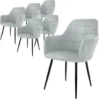 Merkloos Juego de 6 sillas de comedor grises con respaldo y reposabrazos, tapicería de terciopelo y patas de metal