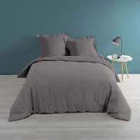 Merkloos Funda de edredón de 260 x 240 cm, fabricada en 100% algodón, de color gris antracita y con cierre de cremallera
