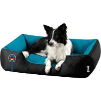 Merkloos Cojín cuadrado para perros, tamaño XL, con funda extraíble y lavable, color negro/azul