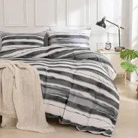 Merkloos Juego de funda de edredón a rayas en azul, de 240x220 cm, que incluye 2 fundas de almohada de 50x75 cm y cierre con cremallera