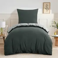 Merkloos Juego de ropa de cama reversible de 155 x 220 cm en color antracita, de 2 piezas, que incluye una funda de edredón y dos fundas de almohada