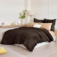 Merkloos Juego de funda de edredón de franela marrón, 220 x 240 cm, de 3 piezas, que incluye dos fundas de almohada de 80 x 80 cm y cierre con cremallera