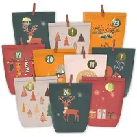 Merkloos Calendario de adviento bolsitas para rellenar - Bolsas de papel kraft - 24 unidades - Motivo navideño con pegatinas numéricas - Para chocolate, caramelos y pequeños regalos