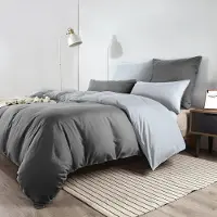 Merkloos Juego de funda de edredón gris de 200 x 200 cm con dos fundas de almohada de 80 x 80 cm, de microfibra, de dos piezas y con cierre de cremallera