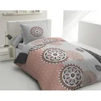Merkloos Juego de cama con funda de edredón y dos fundas de almohada, 140 x 200 cm, 100% algodón, color gris y rosa antiguo, juego de 2 piezas