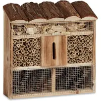 Merkloos Hotel para insectos colgante - Hotel para abejas - Refugio para mariposas - Marrón claro - 31 x 30,5 x 9,5 cm