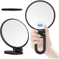 Merkloos Espejo de aumento - 40X - Espejo de viaje 3 en 1 - Negro - 17 cm