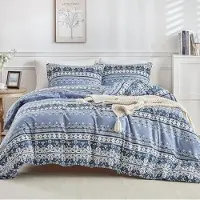 Merkloos Funda de edredón de 240 x 220 cm con rayas azules de estilo bohemio, fabricada en microfibra, juego de 3 piezas que incluye 2 fundas de almohada de 50 x 75 cm